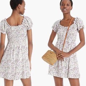 J.crew Puff-sleeve Peasant Mini Dress soft rayon women’s 16T white purple floral